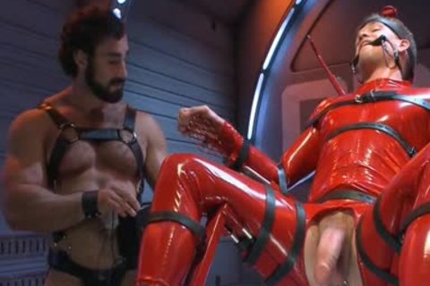 sadomasochism Poor teen In Shiny Catsuit fastened And hammered