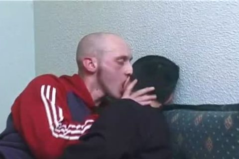 Two Skinny gay males giving a kiss And plowing On Sofa