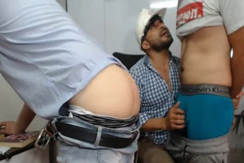 3 older fellows With large penises Caressing Each Other And Having Live Sex