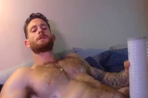 brawny boy Masturbating His penis With A Fleshlight