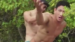 lascivious Chinese Muscle boyz Doing threesome Outdoor